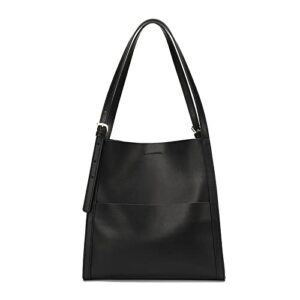 aiwanning genuine leather bucket handbags for women tote shoulder bag hobo bag purses (black)