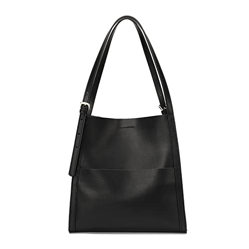 Aiwanning Genuine Leather Bucket Handbags for Women Tote Shoulder Bag Hobo Bag Purses (Black)