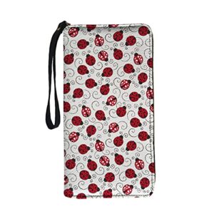 binienty pu leather wristlet wallets for women girls, cute red ladybug print, zip arond phone purse card holder organizer