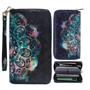 enyisdan women’s large capacity leather rfid wallet,put card holder phone,sunflower zip purse clutch for travel work (nebula)