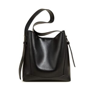 women’s leather hobo designer handbags tote purses for women, satchel shoulder bucket bags (black)