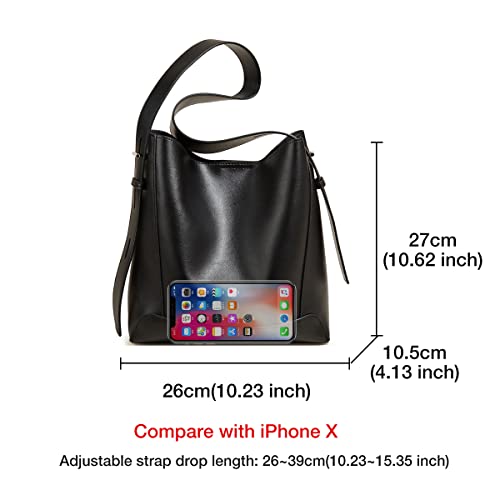 Women's Leather Hobo Designer Handbags Tote Purses for Women, Satchel Shoulder Bucket Bags (Black)