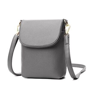 vinmen crossbody bag, leather shoulder phone bag for women and girls, wallet handbags with long and short straps (grey)