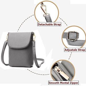 VINMEN Crossbody Bag, Leather shoulder phone bag for Women and Girls, Wallet Handbags with Long and Short Straps (Grey)