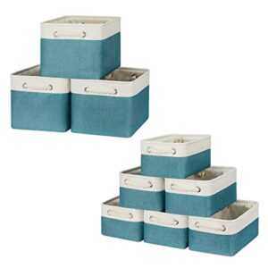 bidtakay baskets set fabric storage bins-teal blue bundled baskets of 3 medium baskets 15″ x 11″ x 9.5″ + 6 small baskets 11.8″ x 7.8″ x 5″ for shelves, organizing