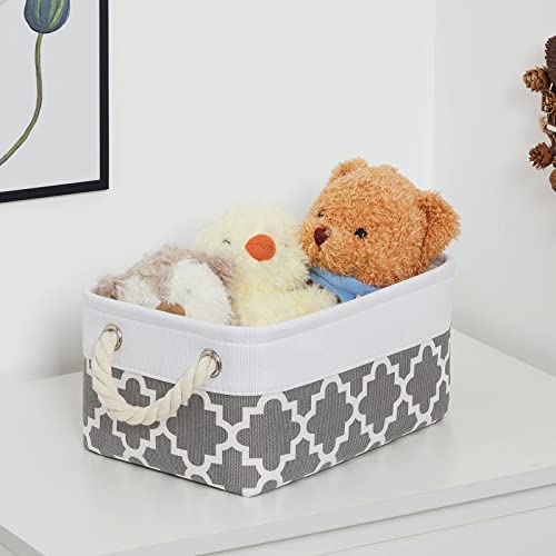 Bidtakay Baskets Set Fabric Storage Bins-White&Quatrefoil Grey Bundled Baskets of 3 Medium Baskets 15" X 11" X 9.5" + 6 Small Baskets 11.8" X 7.8" X 5" for Shelves, Organizing