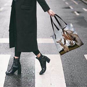 Women's Soft Faux Leather Tote Shoulder Bag Two Goats Big Capacity Handbag for Work School Travel Dating