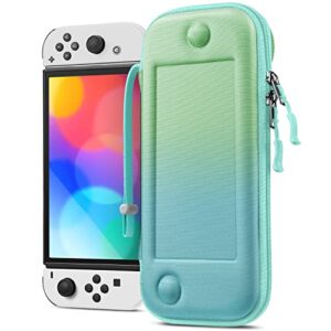 Fintie Slim Carrying Case for Nintendo Switch OLED Model 2021/Switch 2017 - [Slim Fit] Shockproof Protective Travel Storage Bag w/10 Game Cartridges for Switch Console Joy-Con, Seaside Ombre