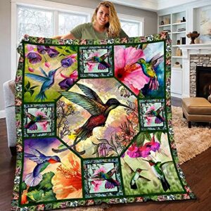 Hummingbird Blanket Ultra Soft Flannel Fleece Bed Blanket Hummingbird  Fluffy Blanket Ocean Throw Blankets for Kids and Adults Cozy Blankets,Design ,Small/Medium/Large/X-Large