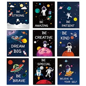 9 pieces outer space wall art prints spaceship planet rocket posters decor motivational quote inspirational pictures for kids nursery bedroom boys playroom classroom college dorm 8″x 10″ unframed