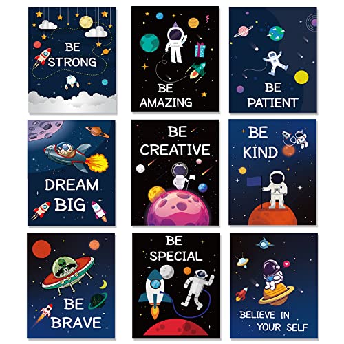 9 Pieces Outer Space Wall Art Prints Spaceship Planet Rocket Posters Decor Motivational Quote Inspirational Pictures for Kids Nursery Bedroom Boys Playroom Classroom College Dorm 8"x 10" UNFRAMED