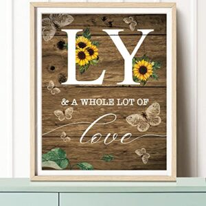 SUUURA-OO Family Sunflower Butterfly Poster Wall Decor, Inspirational Family a Little Bit of Crazy Loud Love Rustic Wood Sign Wall Art for Living Room Set of 3 (8”x10“) Prints Poster for Home Office Wedding Kitchen Unframed