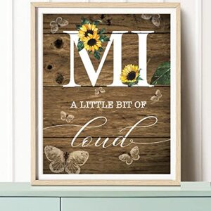 SUUURA-OO Family Sunflower Butterfly Poster Wall Decor, Inspirational Family a Little Bit of Crazy Loud Love Rustic Wood Sign Wall Art for Living Room Set of 3 (8”x10“) Prints Poster for Home Office Wedding Kitchen Unframed