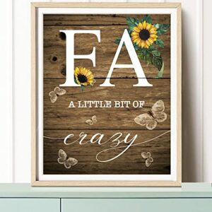 SUUURA-OO Family Sunflower Butterfly Poster Wall Decor, Inspirational Family a Little Bit of Crazy Loud Love Rustic Wood Sign Wall Art for Living Room Set of 3 (8”x10“) Prints Poster for Home Office Wedding Kitchen Unframed