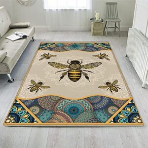 area rug-mandala bee rug psl70r, 4×6 ft. fluffy carpets for bedroom shaggy floor modern rug home decor mats