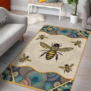 Area Rug-Mandala Bee Rug PSL70R, 4x6 ft. Fluffy Carpets for Bedroom Shaggy Floor Modern Rug Home Decor Mats