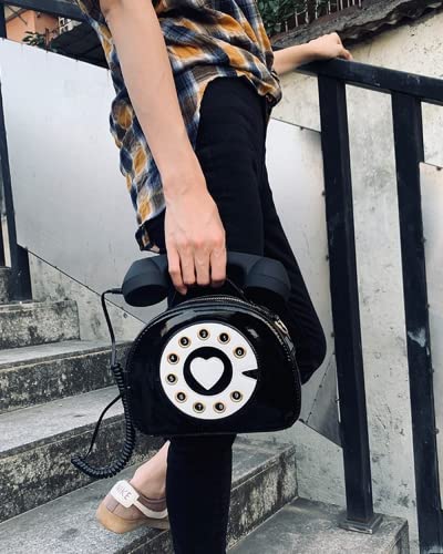 Women Chain Shoulder Bags Telephone Shape Purses Handbags Fashion Crossbody Bags Top-Handle Totes (black,womens,Large)