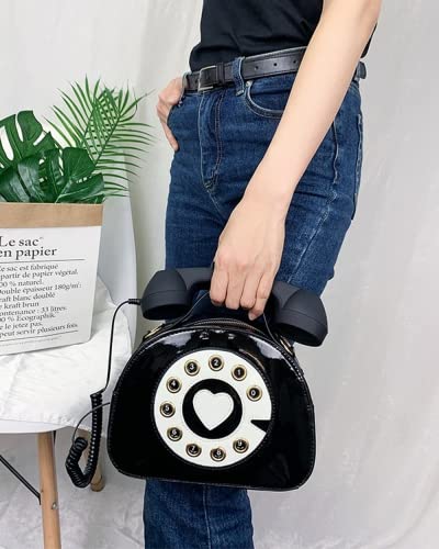 Women Chain Shoulder Bags Telephone Shape Purses Handbags Fashion Crossbody Bags Top-Handle Totes (black,womens,Large)