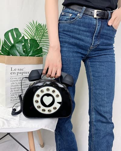 Women Chain Shoulder Bags Telephone Shape Purses Handbags Fashion Crossbody Bags Top-Handle Totes (black,womens,Large)