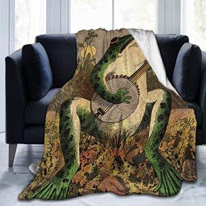 fuevdvrri frog playing banjo in moonlight throw blankets cozy lightweight decorative blanket for women men adults and kids