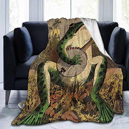 Fuevdvrri Frog Playing Banjo in Moonlight Throw Blankets Cozy Lightweight Decorative Blanket for Women Men Adults and Kids