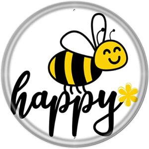 rifosa round tin christmas signs be happy sign bumble bee sign summer sign wreath sign – gift for christmas housewarming holiday home decoration 12in