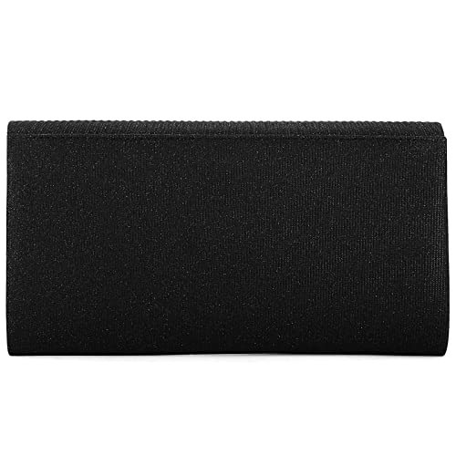 AIJUN Women Glitter Clutch Purses Pleated Evening Bags Flap Envelope Handbags Wedding Party Prom Purse with Detachable Chain (Black)