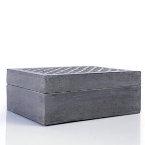 Mela Artisans Decorative Storage Box with Hinged Lid - Distressed Dove Grey, XL | 10.5” x 7.5” x 4” | Rustic Trellis Design | Mango Wood Crafted | Ideal for Keepsakes, Trinkets, Jewelry & Other Stash