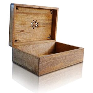 mela artisans decorative storage box with hinged lid – light burnt, xl | 10.5” x 7.5” x 4” | rustic serena style | crafted from mango wood | ideal for keepsakes, trinkets, jewelry and other stash