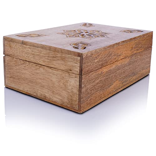 Mela Artisans Decorative Storage Box with Hinged Lid - Light Burnt, XL | 10.5” x 7.5” x 4” | Rustic Serena Style | Crafted from Mango Wood | Ideal for Keepsakes, Trinkets, Jewelry and Other Stash