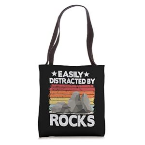 easily distracted by rocks collector mineral retro geologist tote bag