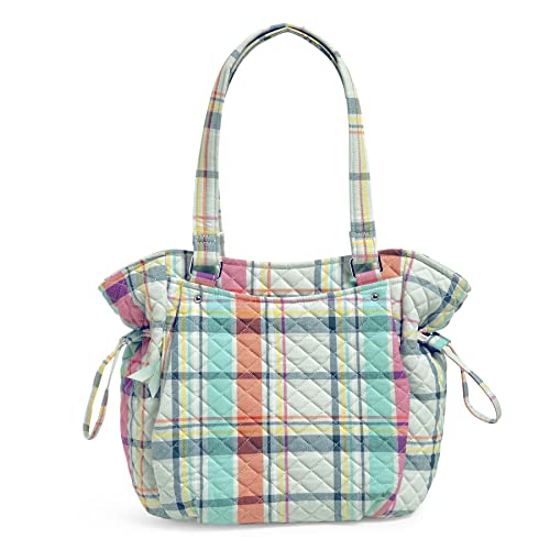 Vera Bradley Women's Cotton Glenna Satchel Purse, Pastel Plaid - Recycled Cotton, One Size