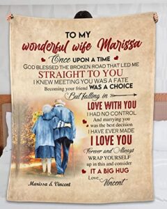 personalized to my wonderful wife from husband i knew meeting you was a fate fleece sherpa blanket custom name old couple in the sunset print throw blanket custom romantic gifts for christmas