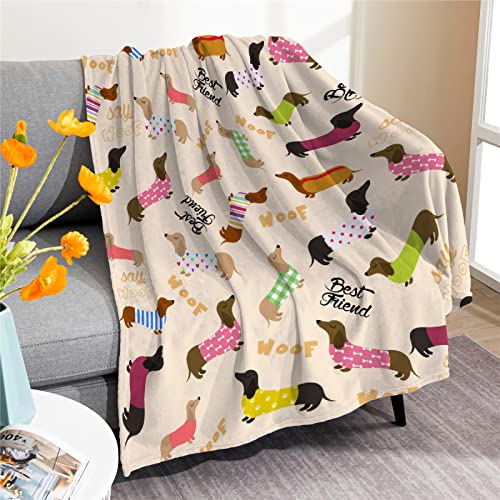 Cute Dachshund Flannel Fleece Bed Blanket Throw Blanket Lightweight Cozy for Bedroom All Season Sofa Decor Gift 40x30 inch for Pets