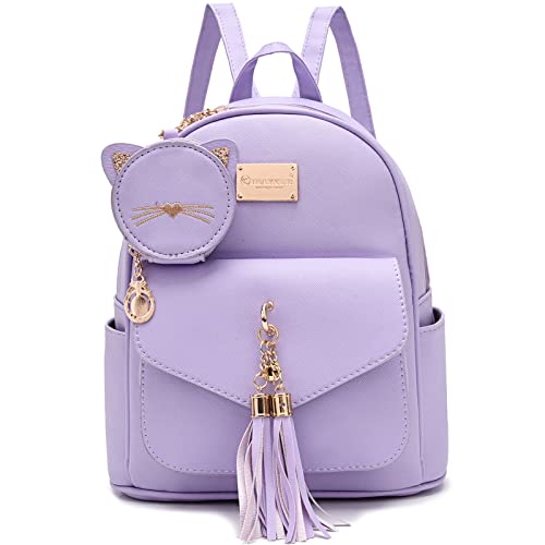 I IHAYNER Girls Fashion Backpack Mini Backpack Purse for Women Small Leather Mini Backpack for Teen Girls with Coin Purse and Tassel Purple