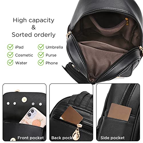 I IHAYNER Girls Fashion Backpack Mini Backpack Purse for Women Cute Leather Small Backpack Purse for Teen Girls Bookbag Satchel Bags Black