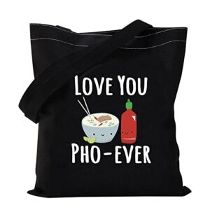 vamsii love you pho ever tote bag pho lover gifts shopping bag funny pho gifts food pun gifts pho fan gifts vietnamese pho soup gifts (tote bag)
