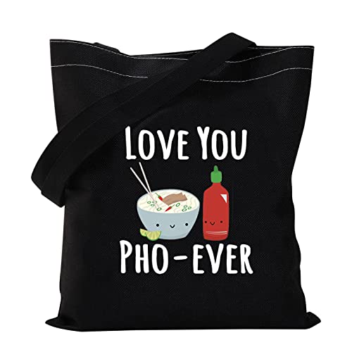 VAMSII Love You Pho ever Tote Bag Pho Lover Gifts Shopping Bag Funny Pho Gifts Food Pun Gifts Pho Fan Gifts Vietnamese Pho Soup Gifts (Tote Bag)