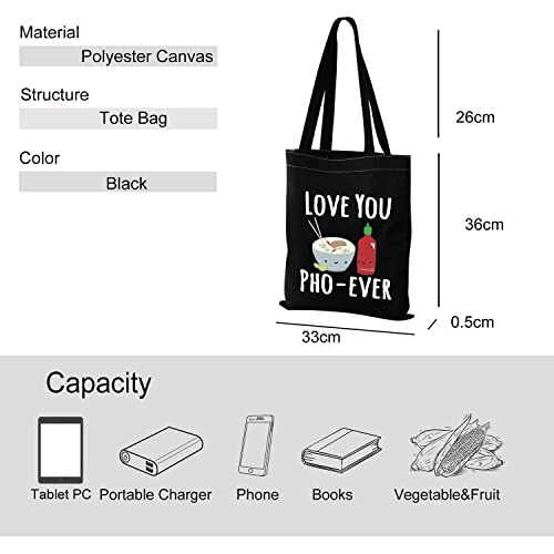 VAMSII Love You Pho ever Tote Bag Pho Lover Gifts Shopping Bag Funny Pho Gifts Food Pun Gifts Pho Fan Gifts Vietnamese Pho Soup Gifts (Tote Bag)