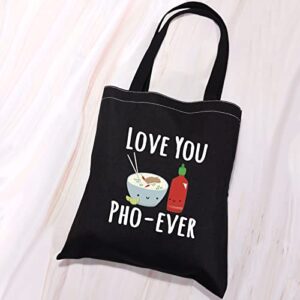 VAMSII Love You Pho ever Tote Bag Pho Lover Gifts Shopping Bag Funny Pho Gifts Food Pun Gifts Pho Fan Gifts Vietnamese Pho Soup Gifts (Tote Bag)