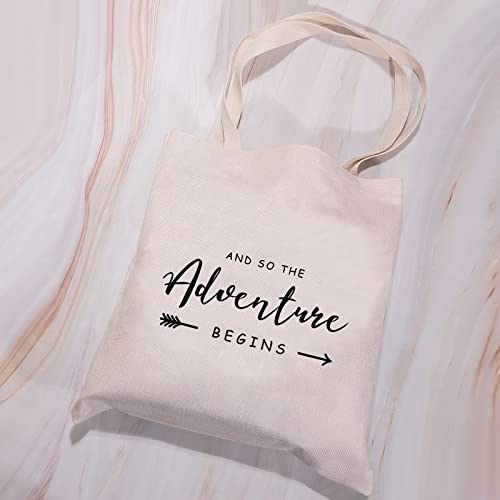 VAMSII and so the Adventure Begins Tote Bag Bride Shoulder Bag Adventure Lover Gift Bachelorette Party Gift Bag Graduation Gifts (Tote Bag)