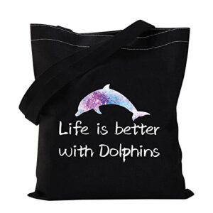 vamsii dolphin tote bag dolphin lover gifts life is better with dolphins shoulder bag dolphin gifts shopping bag (tote bag)