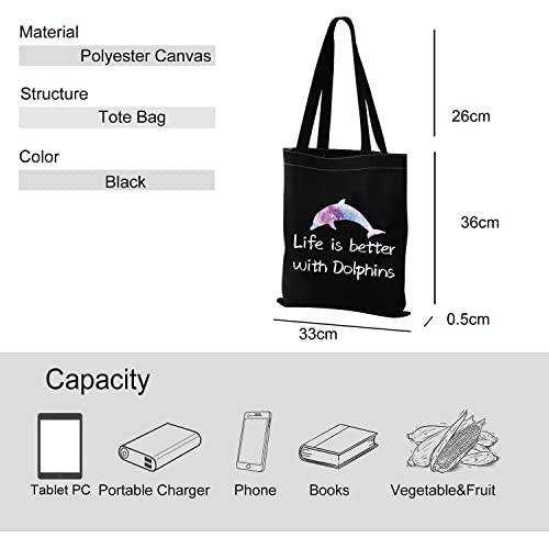 VAMSII Dolphin Tote Bag Dolphin Lover Gifts Life is Better with Dolphins Shoulder Bag Dolphin Gifts Shopping Bag (Tote Bag)