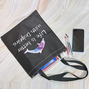 VAMSII Dolphin Tote Bag Dolphin Lover Gifts Life is Better with Dolphins Shoulder Bag Dolphin Gifts Shopping Bag (Tote Bag)