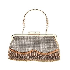 ayliss women evening clutch purse bag crossbody shoulder handbags top handle party prom wedding crystal rhinestone tassel (small, golden)