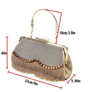 Ayliss Women Evening Clutch Purse Bag Crossbody Shoulder Handbags Top Handle Party Prom Wedding Crystal Rhinestone Tassel (Small, Golden)