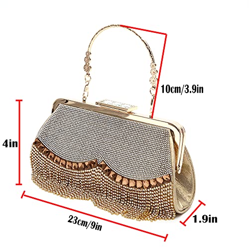 Ayliss Women Evening Clutch Purse Bag Crossbody Shoulder Handbags Top Handle Party Prom Wedding Crystal Rhinestone Tassel (Small, Golden)