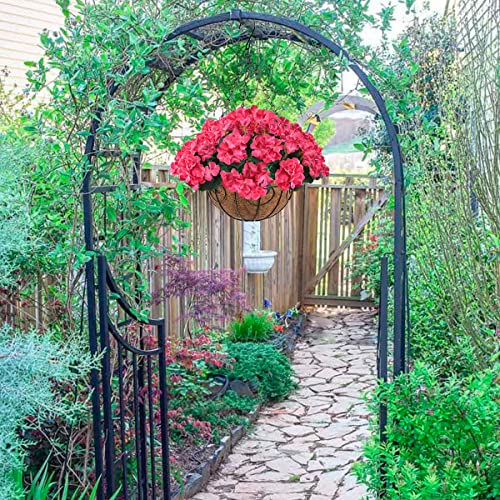 ZFProcess Artificial Flowers Hanging Basket with Begonia Silk Flowers for Outdoor/Indoor, Artificial Plants in Coco Coir Liner Basket Artificial Geranium Flowers for Patio Lawn Garden Decor(Rose Red)