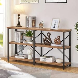 bon augure rustic sofa console table with shelves for entryway, farmhouse behind couch table for living room, industrial entry table for hallway (55 inch, vintage oak)