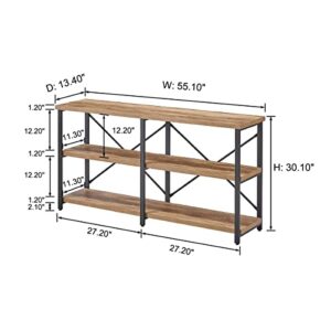 BON AUGURE Rustic Sofa Console Table with Shelves for Entryway, Farmhouse Behind Couch Table for Living Room, Industrial Entry Table for Hallway (55 Inch, Vintage Oak)